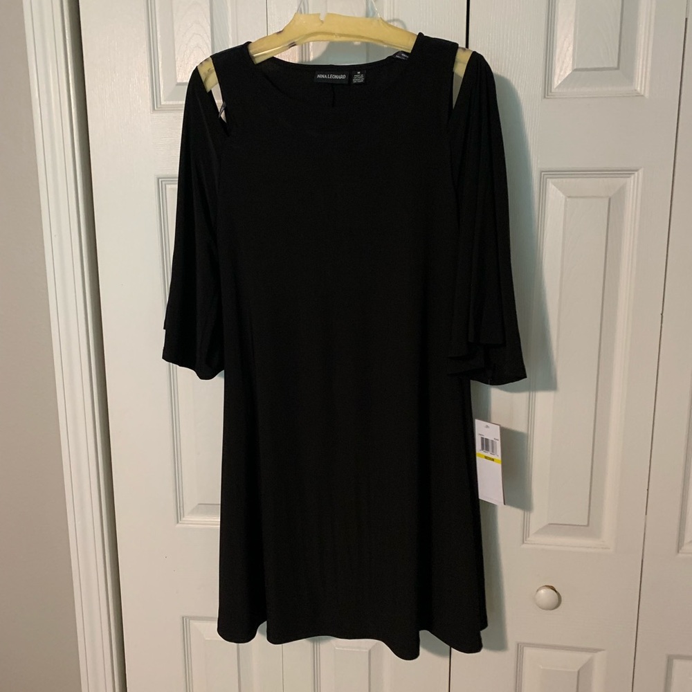 Black dress with cold shoulder sleeves